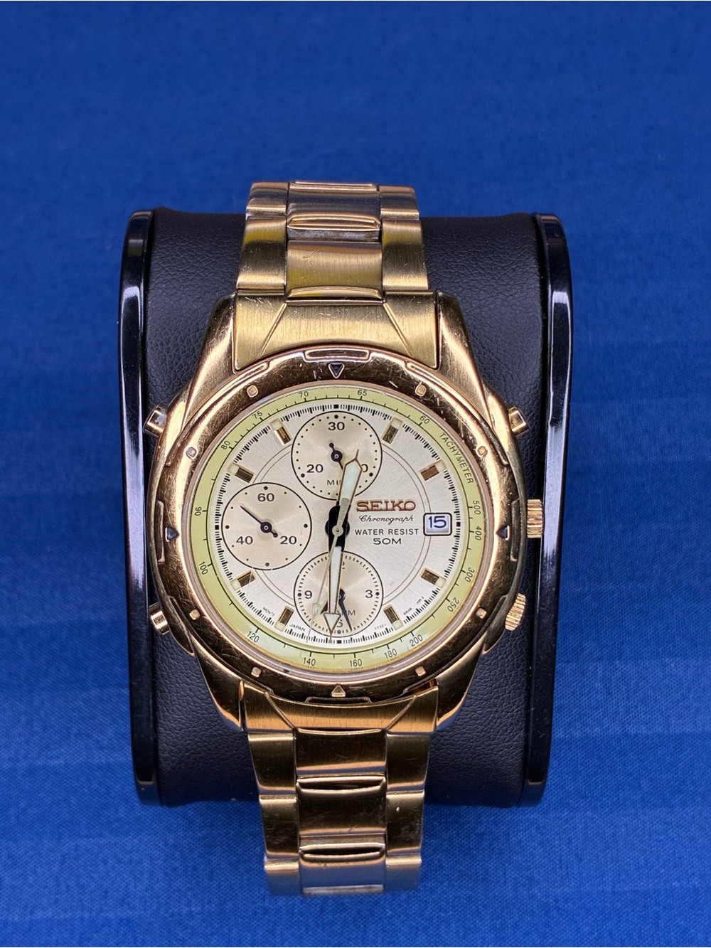 Seiko Gold Tone Chronograph Watch with Cream Dial